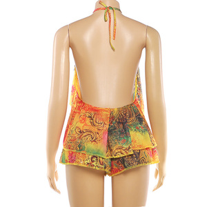 Women's Halter Neck Top Ruffled 2-Piece Set with Bohemian Print <strong>Shorts</strong> Women Sets Sehe Fashion - Product Image 5