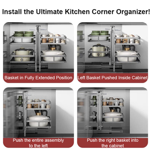 Accessoires de rangement compactes en gros : Organisateurs de placard inférieur à montage inférieur Lazy Susan, 2 niveaux, tiroir d'<span class=keywords><strong>angle</strong></span> magique Cupoabord - Product Image 4