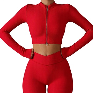 Completo Sportivo <span class=keywords><strong>Le</strong></span> <span class=keywords><strong>Ma</strong></span> a 2 Pezzi, Asciugatura Rapida, Collo Alto con Zip, Maniche Lunghe, per Yoga e Fitness - Product Image 1