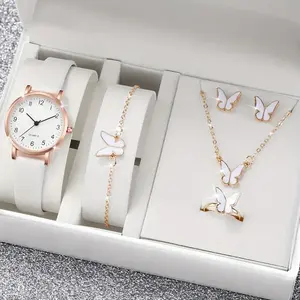 NW1482 Women PU Leather Wrist Watch & Heart Jewelry Set