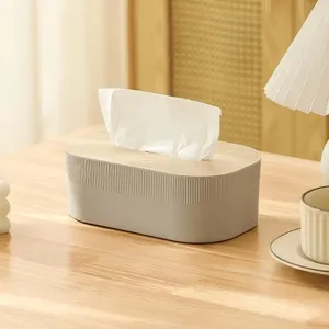 Boîte à mouchoirs arquée avec couvercle, grand distributeur de serviettes, finition huilée, idéale pour salle de bain, chambre, salon, dortoir - Product Image 1