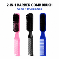Peigne-brosse 2-en-1 pour barbier, poils en nylon, pour coiffure, nettoyage, barbe, moustache, contrôle des bords, outil de toilettage de poche pour la vente en gros B2B