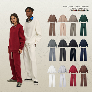 Conjunto de Sudadera y Pantalones Deportivos de Punto para Hombre, Cuello Redondo, Color Sólido, Transpirable, Estampado en Serigrafía, Teñido Liso, para Otoño - Product Image 1