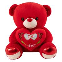Ours en peluche rouge très populaire avec doublure en maille et cœur brodé – Ours assis – Cadeau d'anniversaire ou de Saint-Valentin