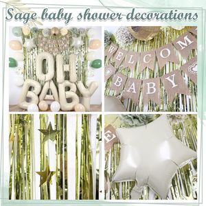 Set de Decoración para Baby Shower <span class=keywords><strong>Verde</strong></span> Salvia de Alta Calidad, 45 Piezas, Globo de Aluminio OH BABY de 40 Pulgadas, Farol de Papel, Adornos Colgantes de Estrellas y Pompones - Product Image 4