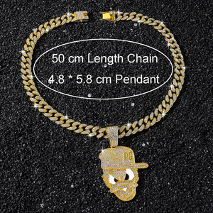 Kalung Rantai Kuba Kristal Penuh Berkilau untuk Pria, Liontin Bebek Kartun, Kalung Hip Hop - Product Image 2