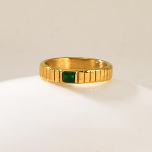 Bagues en acier inoxydable imperméables et anti-ternissement les <span class=keywords><strong>plus</strong></span> belles, plaquées or, avec pierres carrées en zircon, bijoux pour femmes - Product Image 1