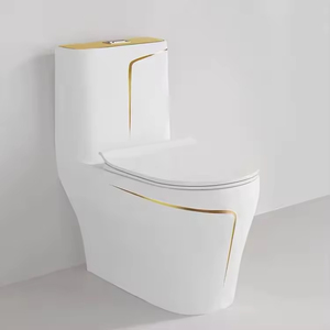 WC monobloc moderne de luxe en céramique avec design ligne dorée, sanitaires de salle de bain, toilettes intelligentes DT - Product Image 2