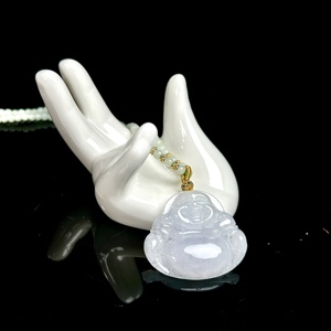 Pendentif en jadéite birmane de qualité naturelle A, <span class=keywords><strong>Bouddha</strong></span> rieur, pendentif en jadéite birmane pour femme (avec NGTC) - Product Image 4