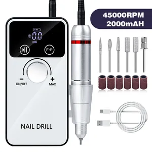 Taladro Eléctrico para Uñas de 45000 RPM, Inalámbrico, Recargable, con Certificación CE, para Uso en Salón y Hogar, Kit de Manicura con 6 Puntas de Pulido - Product Image 1