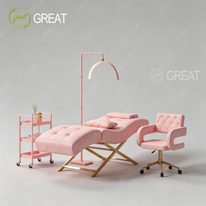 Modern Luxury pink Gold Beauty Salon Furniture Facial Spa Bed Adjustable Reclining Eyebrow Lash Bed for Sale - Product Image 1