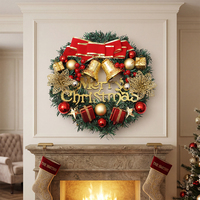 Guirlande de Noël artificielle avec nœud rouge, clochette, boule et boîte cadeau pour décoration de porte d'entrée, décoration de maison de fêtes, vente en gros OEM