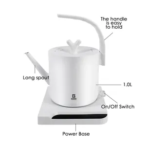 1L Stainless Steel Temperature Control Electric Pour-Over Gooseneck Kettle With Digital Panel Strix Controller White