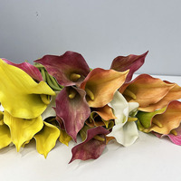 Bunga Calla Lily Plastik High-End 75cm, Sentuhan Realistis, Warna Kuning Oranye Putih, untuk Dekorasi Meja Pernikahan