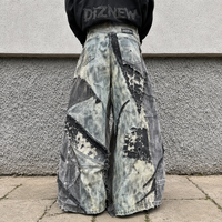 DiZNEW Jean baggy pour homme, patchwork effiloché, délavé effet boue, coupe large, avec patch de marque en cuir personnalisé, faible MOQ, direct usine
