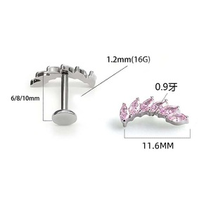 <b>Titanium</b> Alloy Zircon Inlaid Ear Cartilage <b>Studs</b> Plant Shape Prong Setting Party Jewelry M5846 - Product Image 2
