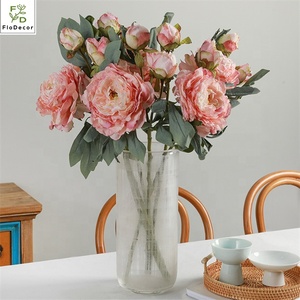 Pivoine en soie française artificielle de haute qualité 3 têtes bord brûlé fleur de pivoine rôtie pour <span class=keywords><strong>la</strong></span> décoration intérieure - Product Image 3