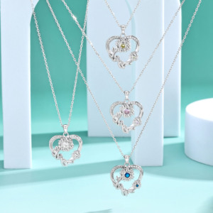 Collana da Donna in Argento Sterling 925 con Pendente a Forma <span class=keywords><strong>di</strong></span> Cuore e Girasole, Zirconi Rosa, Gioiello per San Valentino - Product Image 3