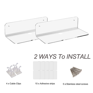 Transparent Wall-mounted Clock Speaker Acrylic Floating <strong>Shelves</strong> with Cable Clips for Bedroom Bathroom Gaming Room Living Room - Product Image 3