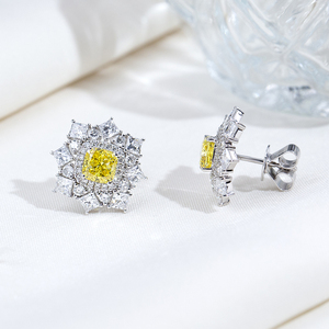 Boucles d'oreilles Messi Jewelry MSE-954 en or blanc 9 carats avec diamants jaunes taille coussin pour femmes - Product Image 1