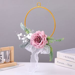 <b>Artificial</b> <b>White</b> <b>Rose</b> Door Wreath Metal Hoop Wall Hanging Floral Decoration for Wedding Home Party Decor - Product Image 2
