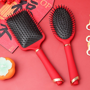 Peigne de massage du cuir chevelu rouge, antistatique, grand peigne de voyage en plastique, design ovale pour femmes - Product Image 2