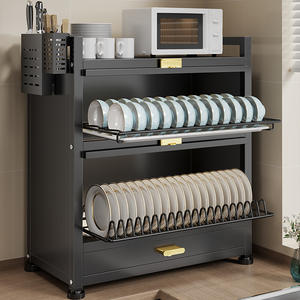 Support à vaisselle et à bol moderne réglable à trois niveaux Cadre de vidange d'évier de cuisine <span class=keywords><strong>noir</strong></span> et blanc avec supports de rangement - Product Image 1