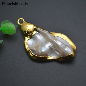 Colgante de concha de perla <span class=keywords><strong>madre</strong></span> blanca Natural chapado en oro clásico, losa de forma libre para collar, pendientes, fabricación de colgantes de moda - Product Image 3