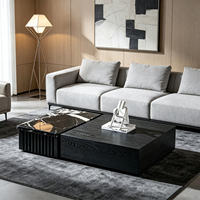 Table basse carrée design moderne en bois noir fritté, style luxe léger, pour salon, table centrale minimaliste
