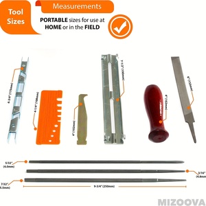 チェーンソーファイルキット 5/32、<span class=keywords><strong>3</strong></span>/16、7/32インチファイル、木製ハンドル、深さゲージ、ファイリングガイド、収納バッグ付きツールキット - Product Image 2