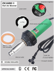Outil de soudage en plastique thermique haute qualité Portable 1600W pistolet à Air chaud Zx1600 pour le soudage en plastique <span class=keywords><strong>adoucissant</strong></span> la soudeuse à air chaud en PVC - Product Image 2