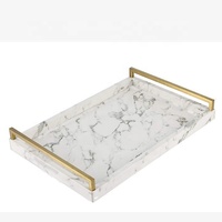 Plateaux de service rectangulaires en marbre blanc, fabrication chinoise, plateau en métal doré, décoration intérieure, livraison gratuite
