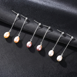 LUOTEEMI Women Elegant Party Jewellery Natural Pearl Long 925 <strong>Sterling</strong> <strong>Silver</strong> <strong>Dangle</strong> <strong>Earrings</strong> - Product Image 4