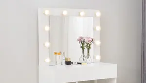 Ensemble de coiffeuse pour chambre à coucher, lumière LED, coiffeuse de maquillage, chaise miroir, motifs simples