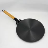Wajan Tawa Besi Cor Ringan dengan Gagang Kayu Panjang untuk Menggoreng Dosa Roti Pancake Pizza Teppanyaki Wajan Panggang Datar