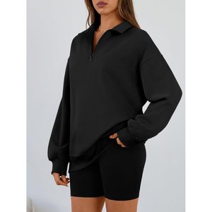 <b>Women's</b> Oversized Half <b>Zip</b> Fleece Sweatshirt Drop Shoulder Pullover Cozy Fall Winter Wear - Product Image 3