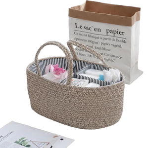 Cesta de almacenamiento de alimentos para bebés tejida con cuerda de algodón ecológica moderna <span class=keywords><strong>hecha</strong></span> <span class=keywords><strong>a</strong></span> <span class=keywords><strong>mano</strong></span> Linda borla extraíble tela de lavanderí<span class=keywords><strong>a</strong></span> multiusos Caddy - Product Image 1