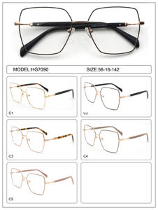 HG7090 レディース高級幾何学模様メガネフレーム 56mm メタルフルリム光学眼鏡 アセテートテンプル付き、最小注文数10個 - Product Image 6