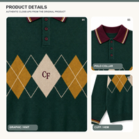 Pull Polo en Coton Tricoté pour Homme, Motif Losanges Argyle, Manches Longues, Style Rétro Universitaire, Fournisseur de Logos Personnalisés