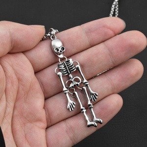 Punk Skeleton Pendant Necklace Gothic Dark Style <b>Titanium</b> Steel Box <b>Chain</b> Unisex Hip Hop Streetwear Jewelry - Product Image 2