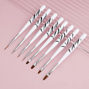 Nail Brush <b>Set</b> 8Pcs Zebra Pattern Synthetic Fiber Professional Nail <b>Art</b> Tools For Manicure Design - Product Image 1