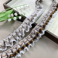 Ruban plissé contrastant noir et blanc de 3,5 cm avec bordure en dentelle pour la couture DIY, accessoires vestimentaires, décoration intérieure et bordure de rideaux
