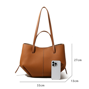 Sac à main en cuir de vachette de première qualité, sac à main pour femme, cuir souple, grand format, pour le travail au bureau, marron, bandoulière unique, fermeture à glissière imperméable - Product Image 2