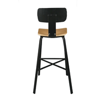 Tabouret de bar en placage de frêne, structure en métal noir, assise en contreplaqué, dossier et repose-pieds en tube rectangulaire, pour café et bistrot, vente en gros