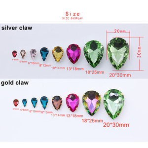 6X10Mm cristal gota de agua costura diamantes de imitación plata garra 4 agujeros vidrio Strass piedra vestido adornos Diy joyería artesanal - Product Image 5