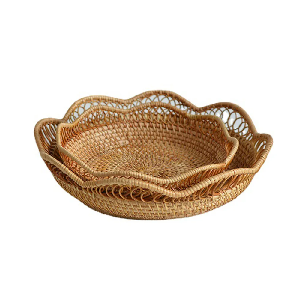 Natürliche Rattan Aufbewahrung körbe Runde gewebte Obst körbe Wicker Dekoration und Organizer für Home Rattan Food Basket Bowls