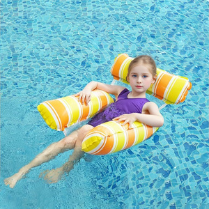 Hamac de piscine flottant gonflable à trois tubes, lit flottant rayé pliable, chaise longue gonflable d'amusement d'eau - Product Image 2