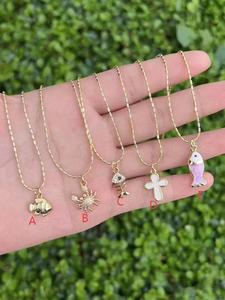 Gold Plated Fish Crab Cross Pendant Necklace Ocean Series Accessories Rhinestone Charm <b>Chain</b> Pendant Necklace - Product Image 1