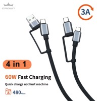 Câble de charge rapide USB-C 4-en-1 à vente chaude avec conducteur en cuivre pur 60W pour IOS et ordinateur