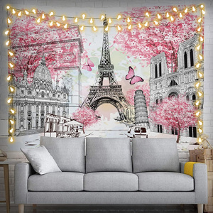 Tapices románticos de Francia, París, Torre Eiffel, pintura al óleo, tapiz de árbol rojo de Londres para dormitorio - Product Image 1